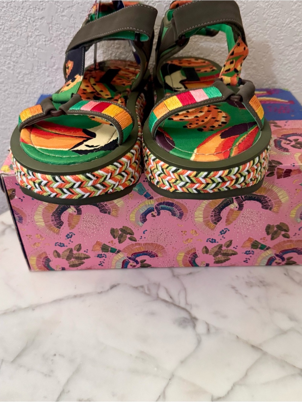 Farm Rio Toucan Raffia platform Sandals Tropical Velcro Platform,New! Brazilian - Picture 5 of 12